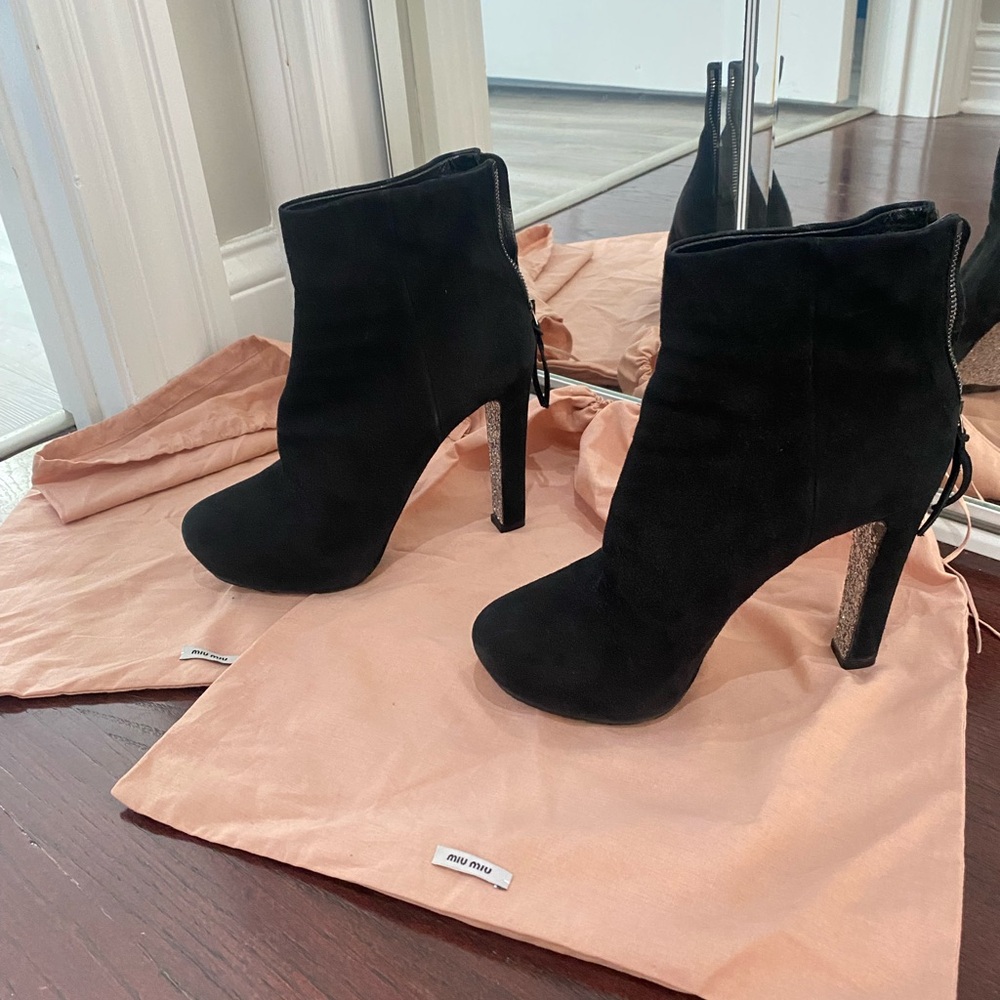 Miu Miu Suede Black Heeled Boots